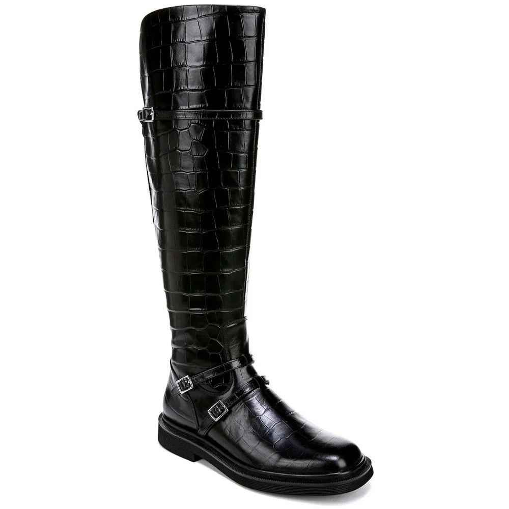 SARTO by Franco Sarto Ainsley Black Croc Embossed Leather Knee High Boots Size 7